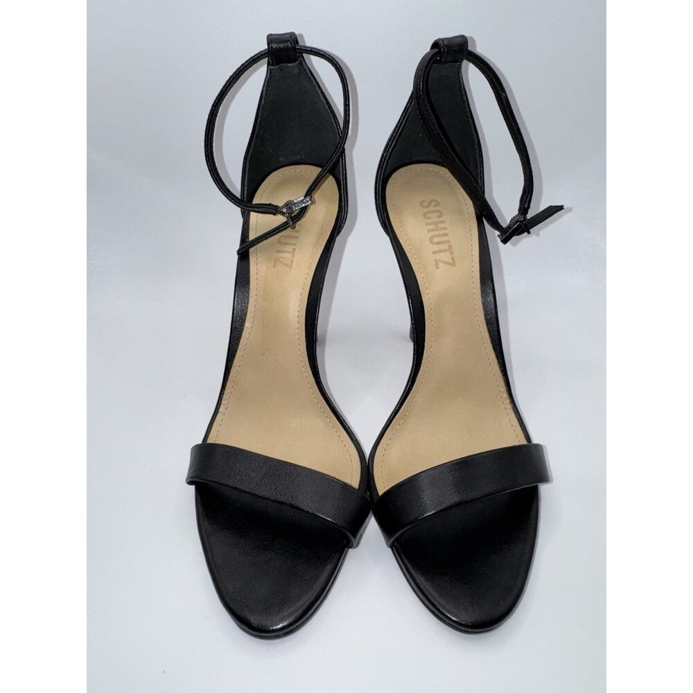Schutz Cadey Lee Strappy Sandal Black Leather High Stiletto Heels Shoes Size 6 B